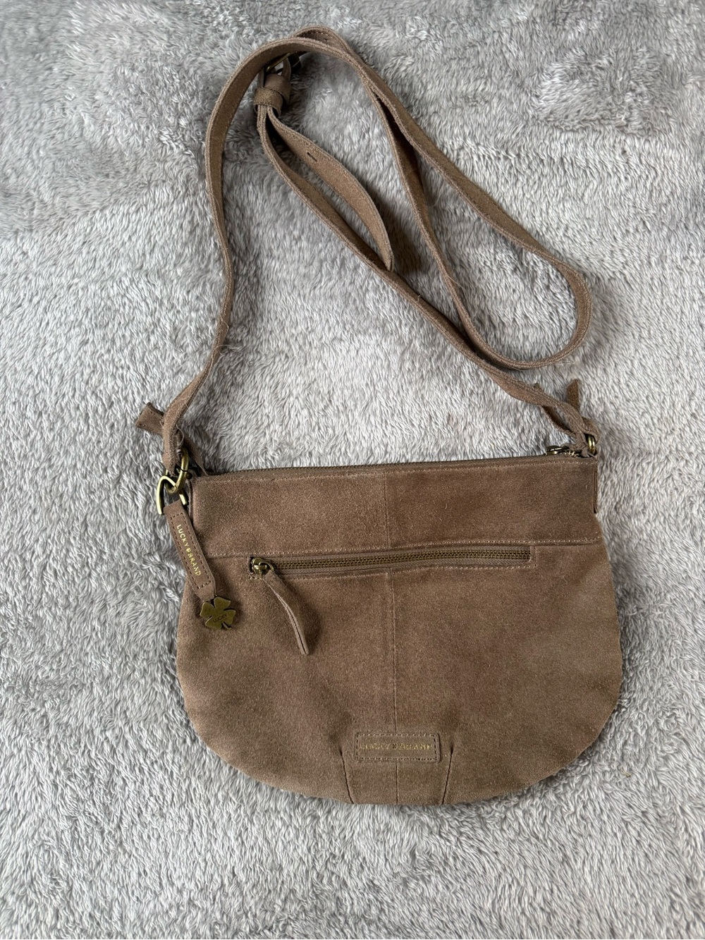 Lucky Brand Suede Crossbody Bag in Taupe